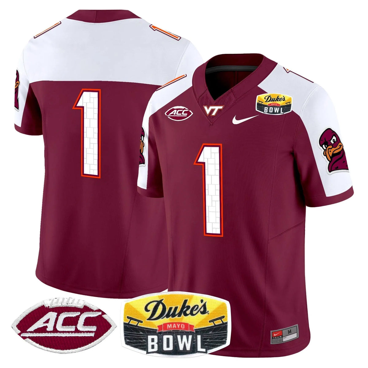 Personalized VTH 2026 Duke's Mayo Bowl Patch Vapor Limited Jersey - Maroon Alternate / #1 Team Stitched
