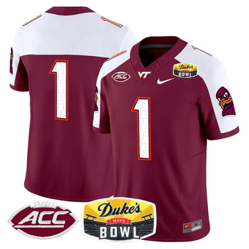 Personalized VTH 2026 Duke's Mayo Bowl Patch Vapor Limited Jersey - Maroon Alternate / #1 Team Stitched