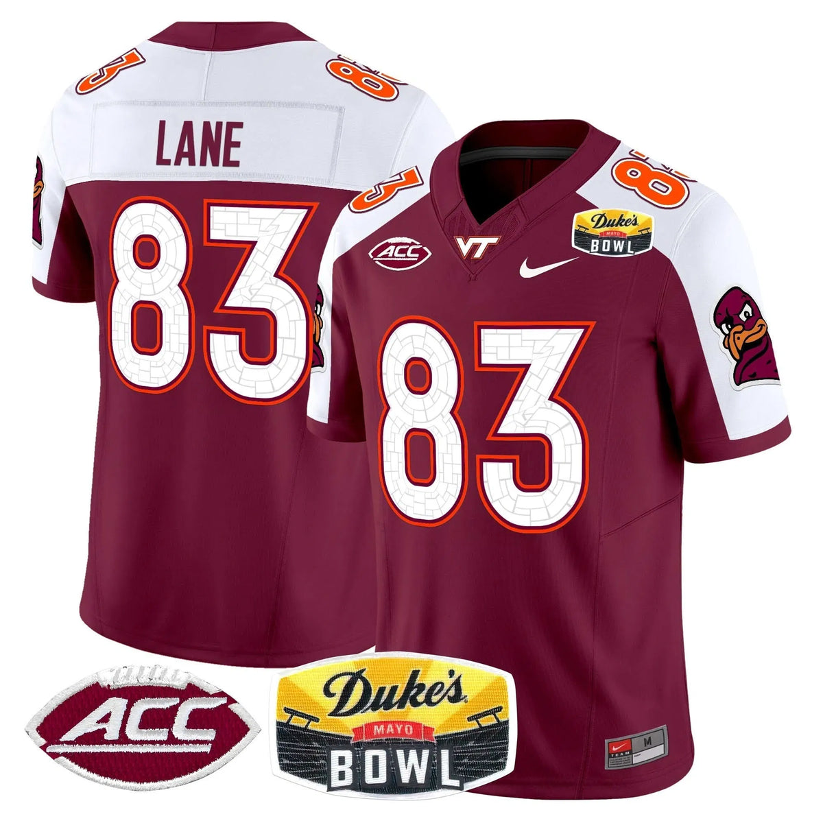 Personalized VTH 2026 Duke's Mayo Bowl Patch Vapor Limited Jersey - Maroon Alternate / Jaylin Lane Stitched