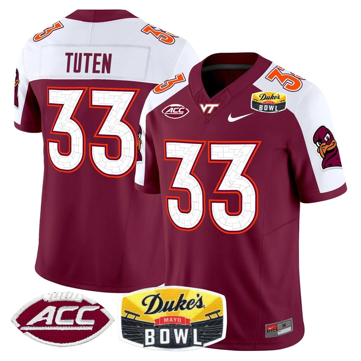 Personalized VTH 2026 Duke's Mayo Bowl Patch Vapor Limited Jersey - Maroon Alternate / Bhayshul Tuten Stitched
