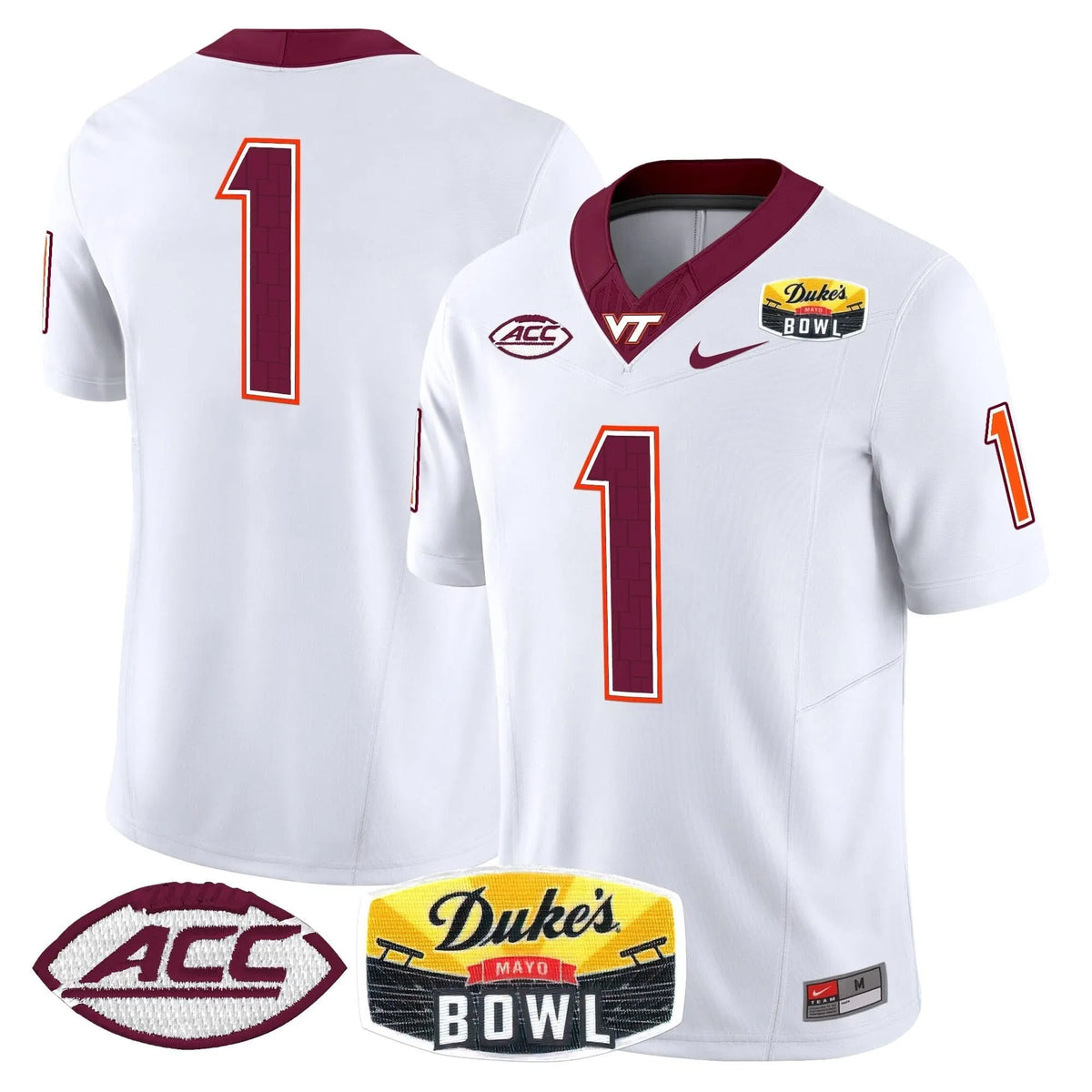 Personalized VTH 2026 Duke's Mayo Bowl Patch Vapor Limited Jersey - White / #1 Team Stitched