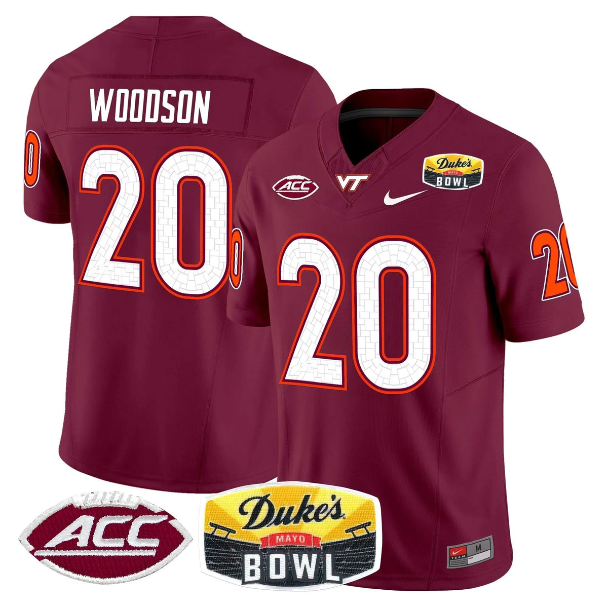 Personalized VTH 2026 Duke's Mayo Bowl Patch Vapor Limited Jersey - Maroon / Caleb Woodson Stitched