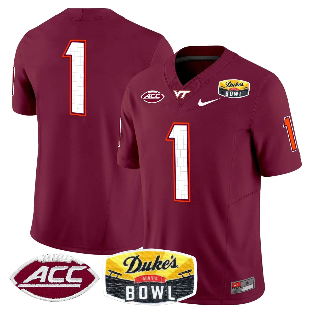Personalized VTH 2026 Duke's Mayo Bowl Patch Vapor Limited Jersey - Maroon / #1 Team Stitched