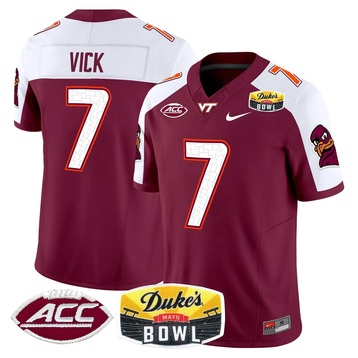 Personalized VTH 2026 Duke's Mayo Bowl Patch Vapor Limited Jersey - Maroon Alternate / Michael Vick Stitched