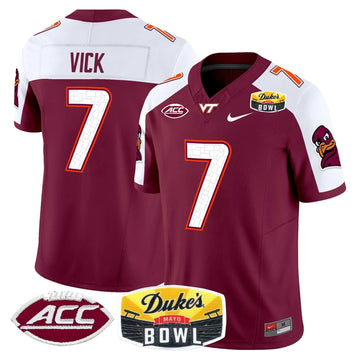 Personalized VTH 2026 Duke's Mayo Bowl Patch Vapor Limited Jersey - Maroon Alternate / Michael Vick Stitched