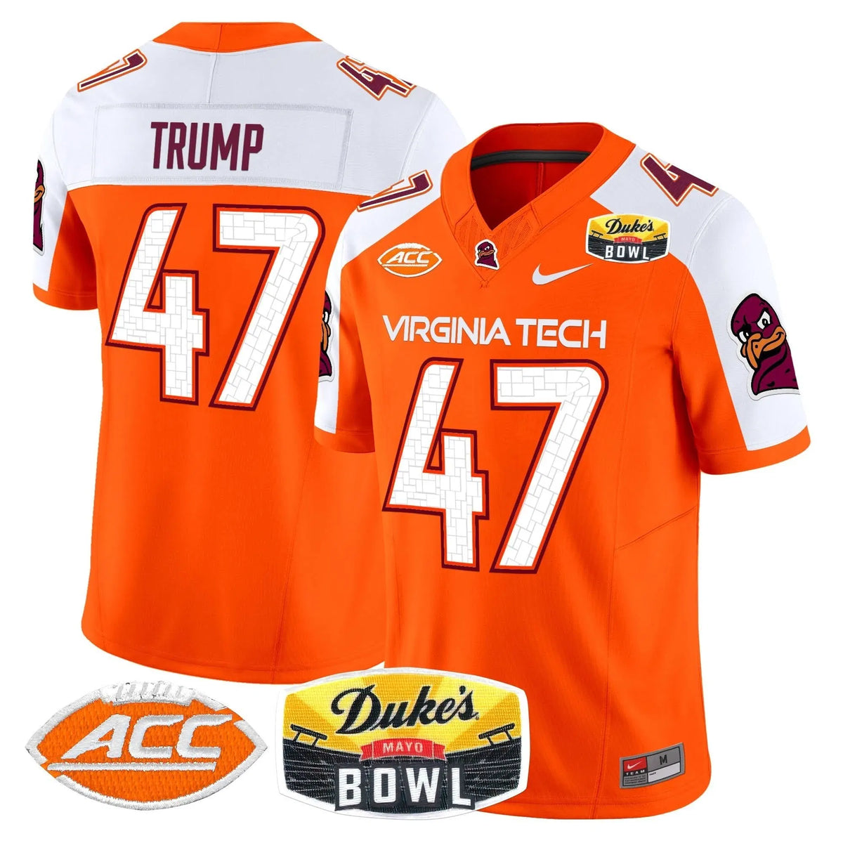 Personalized VTH 2026 Duke's Mayo Bowl Patch Vapor Limited Jersey - Orange Alternate / Trump Stitched