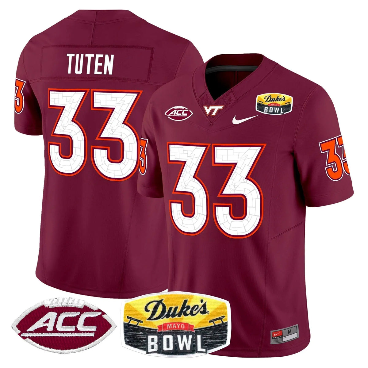 Personalized VTH 2026 Duke's Mayo Bowl Patch Vapor Limited Jersey - Maroon / Bhayshul Tuten Stitched
