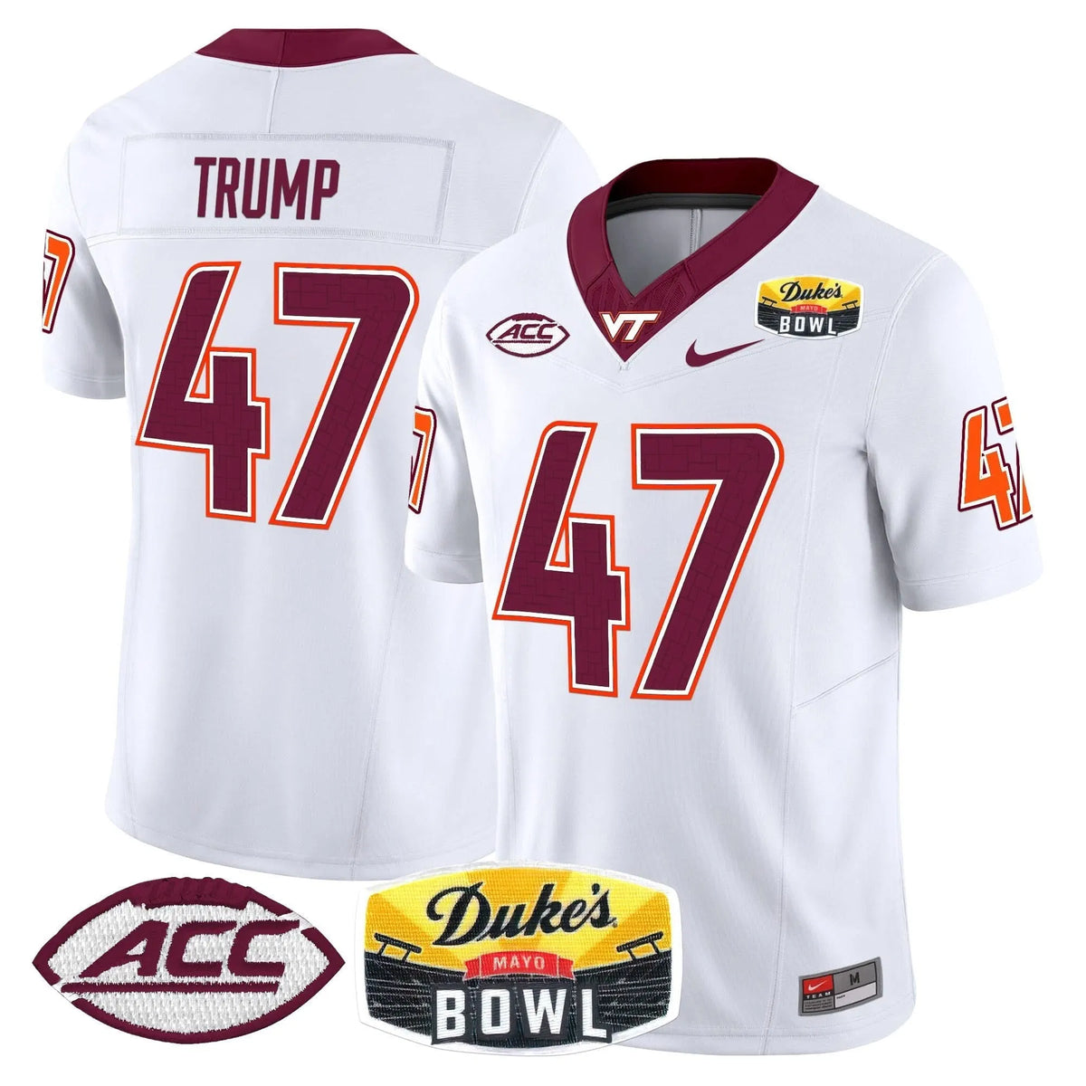 Personalized VTH 2026 Duke's Mayo Bowl Patch Vapor Limited Jersey - White / Trump Stitched