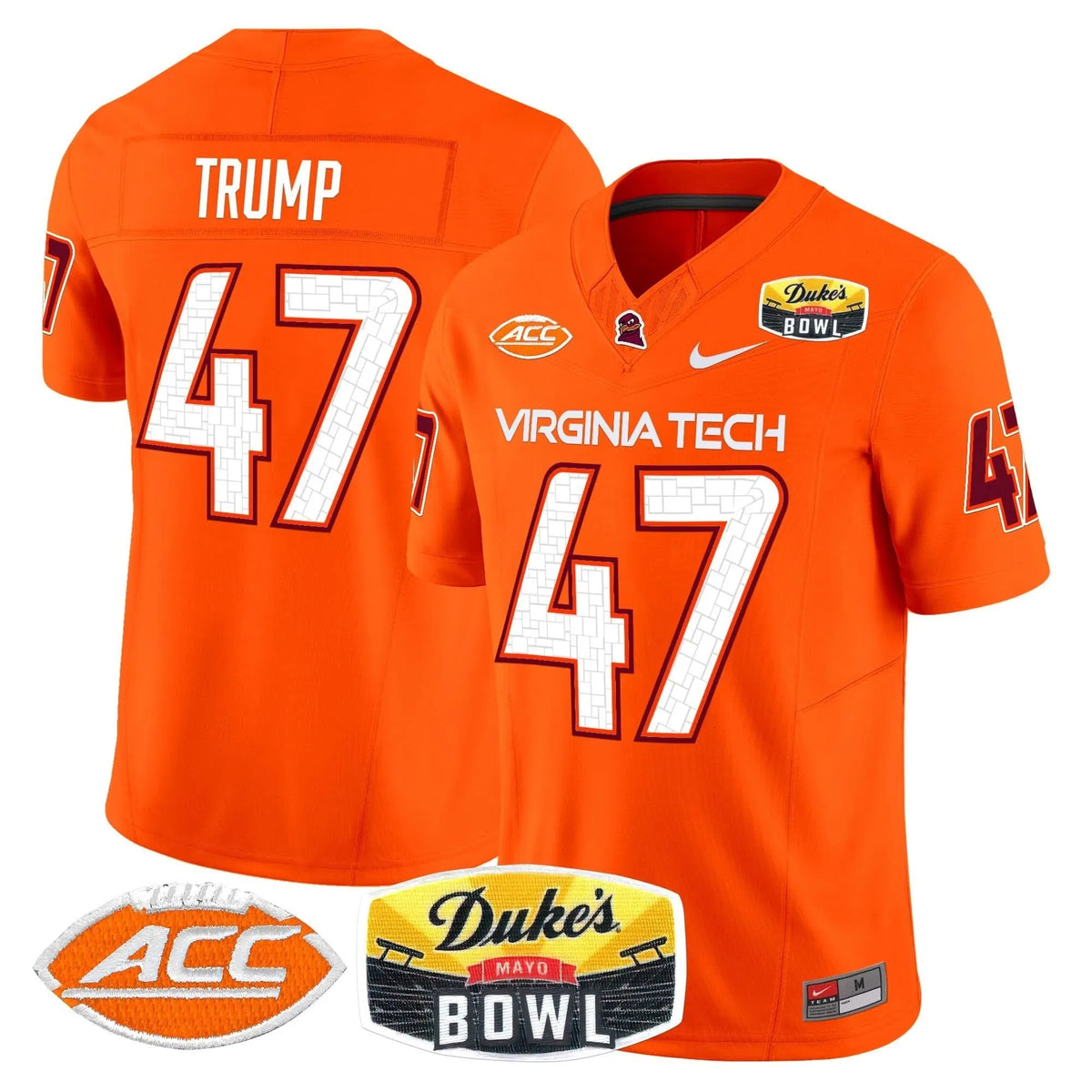 Personalized VTH 2026 Duke's Mayo Bowl Patch Vapor Limited Jersey - Orange / Trump Stitched