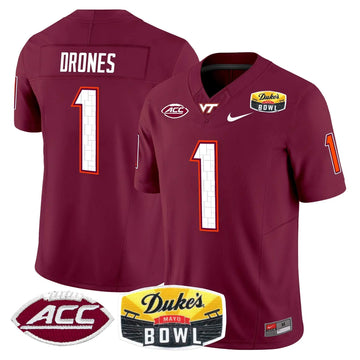 Personalized VTH 2026 Duke's Mayo Bowl Patch Vapor Limited Jersey - Maroon / Kyron Drones Stitched