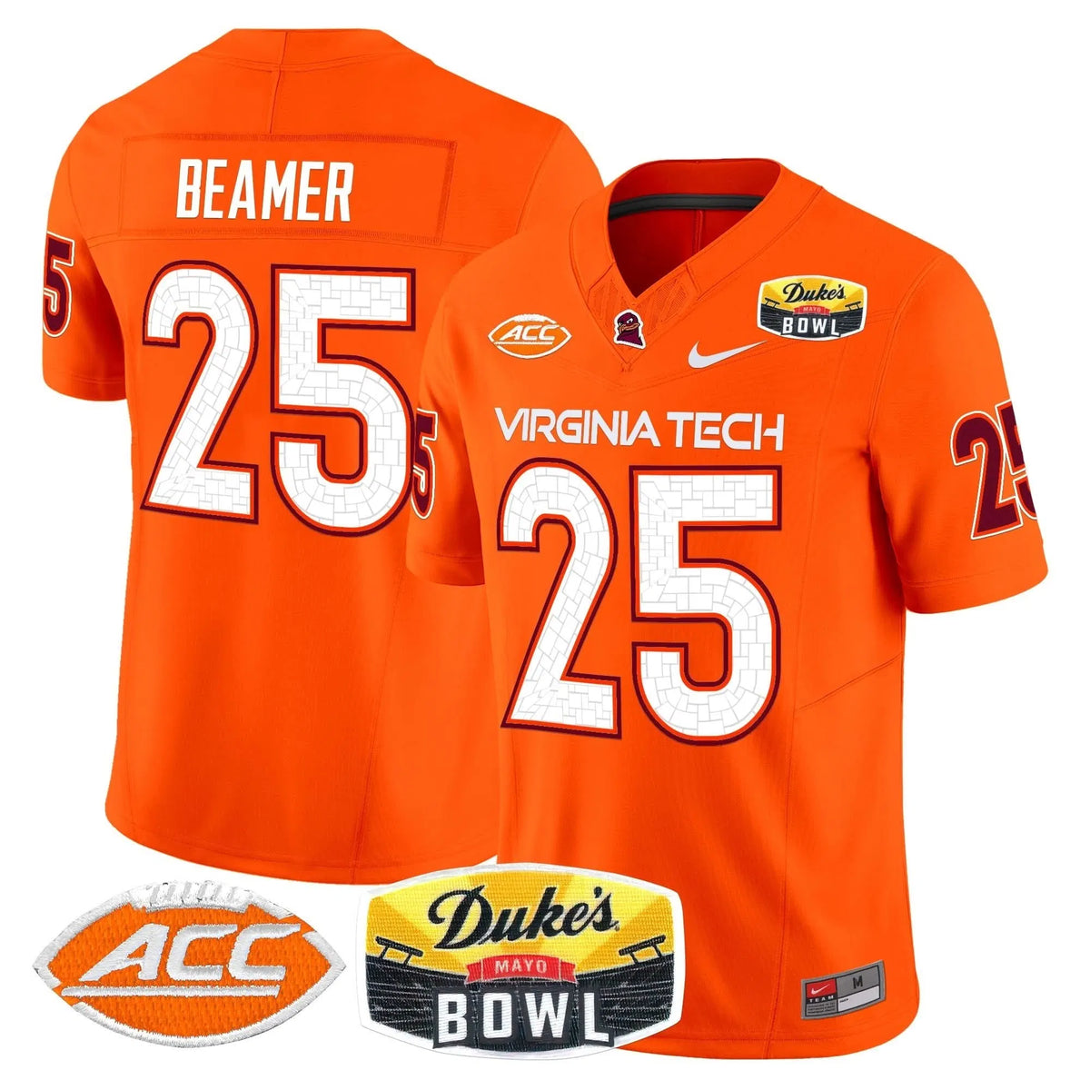 Personalized VTH 2026 Duke's Mayo Bowl Patch Vapor Limited Jersey - Orange / Frank Beamer Stitched