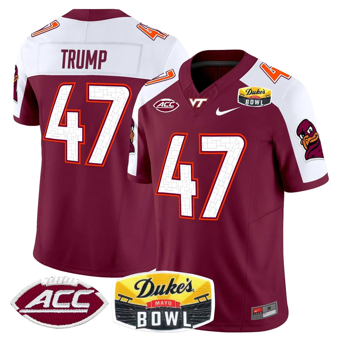 Personalized VTH 2026 Duke's Mayo Bowl Patch Vapor Limited Jersey - Maroon Alternate / Trump Stitched