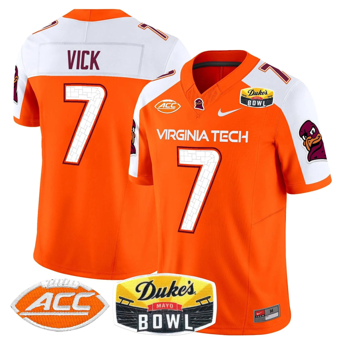 Personalized VTH 2026 Duke's Mayo Bowl Patch Vapor Limited Jersey - Orange Alternate / Michael Vick Stitched