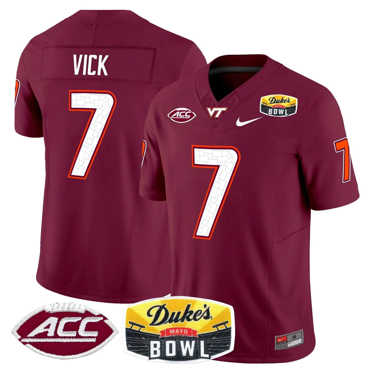 Personalized VTH 2026 Duke's Mayo Bowl Patch Vapor Limited Jersey - Maroon / Michael Vick Stitched