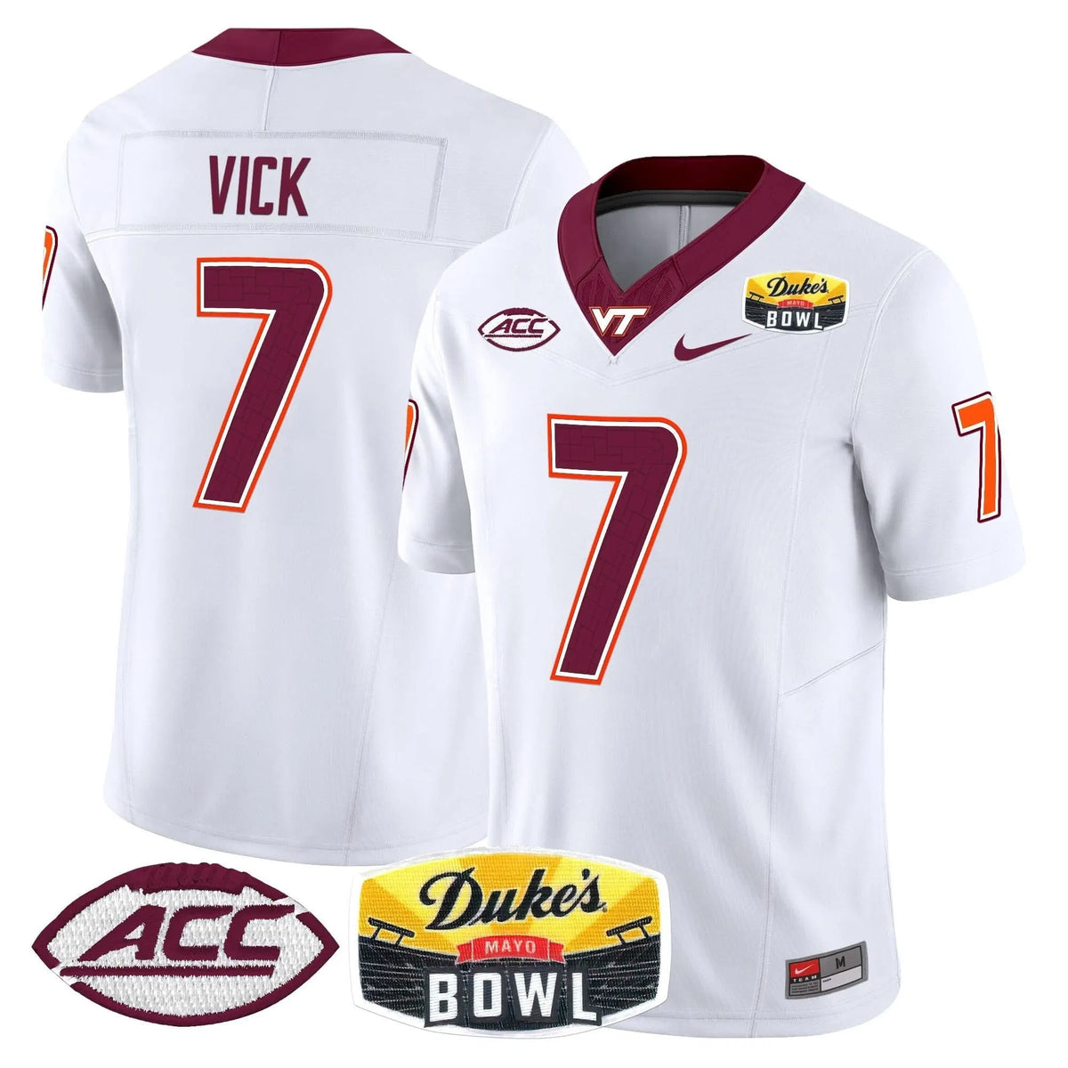 Personalized VTH 2026 Duke's Mayo Bowl Patch Vapor Limited Jersey - White / Michael Vick Stitched