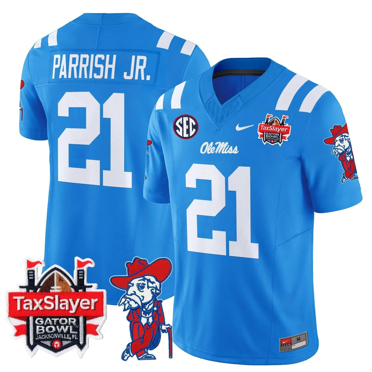 Personalized OMB 2026 Gator Bowl Patch Vapor Limited Jersey - Powder Blue / Henry Parrish Jr. Stitched