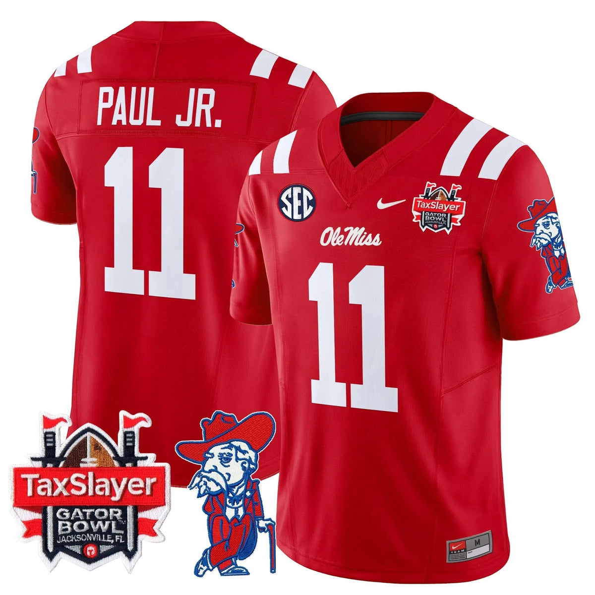 Personalized OMB 2026 Gator Bowl Patch Vapor Limited Jersey - Red / Chris Paul Jr. Stitched