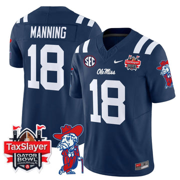 Personalized OMB 2026 Gator Bowl Patch Vapor Limited Jersey - Navy / Archie Manning Stitched
