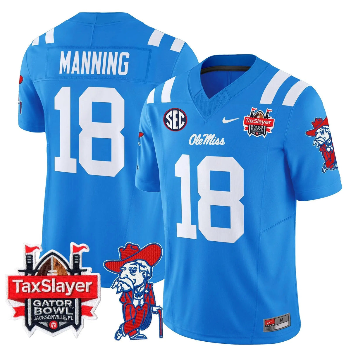 Personalized OMB 2026 Gator Bowl Patch Vapor Limited Jersey - Powder Blue / Archie Manning Stitched