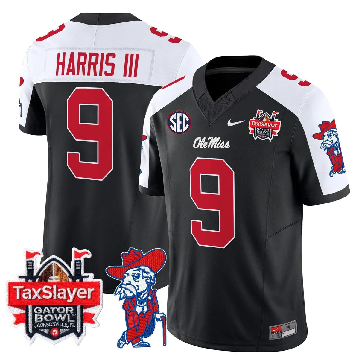 Personalized OMB 2026 Gator Bowl Patch Vapor Limited Jersey - Black Alternate / Tre Harris Stitched