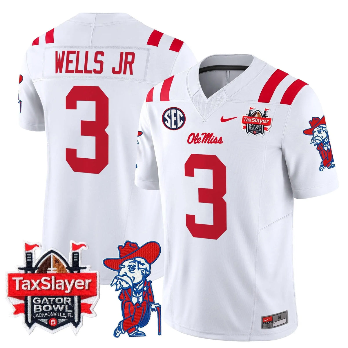 Personalized OMB 2026 Gator Bowl Patch Vapor Limited Jersey - White / Antwane Wells Jr. Stitched