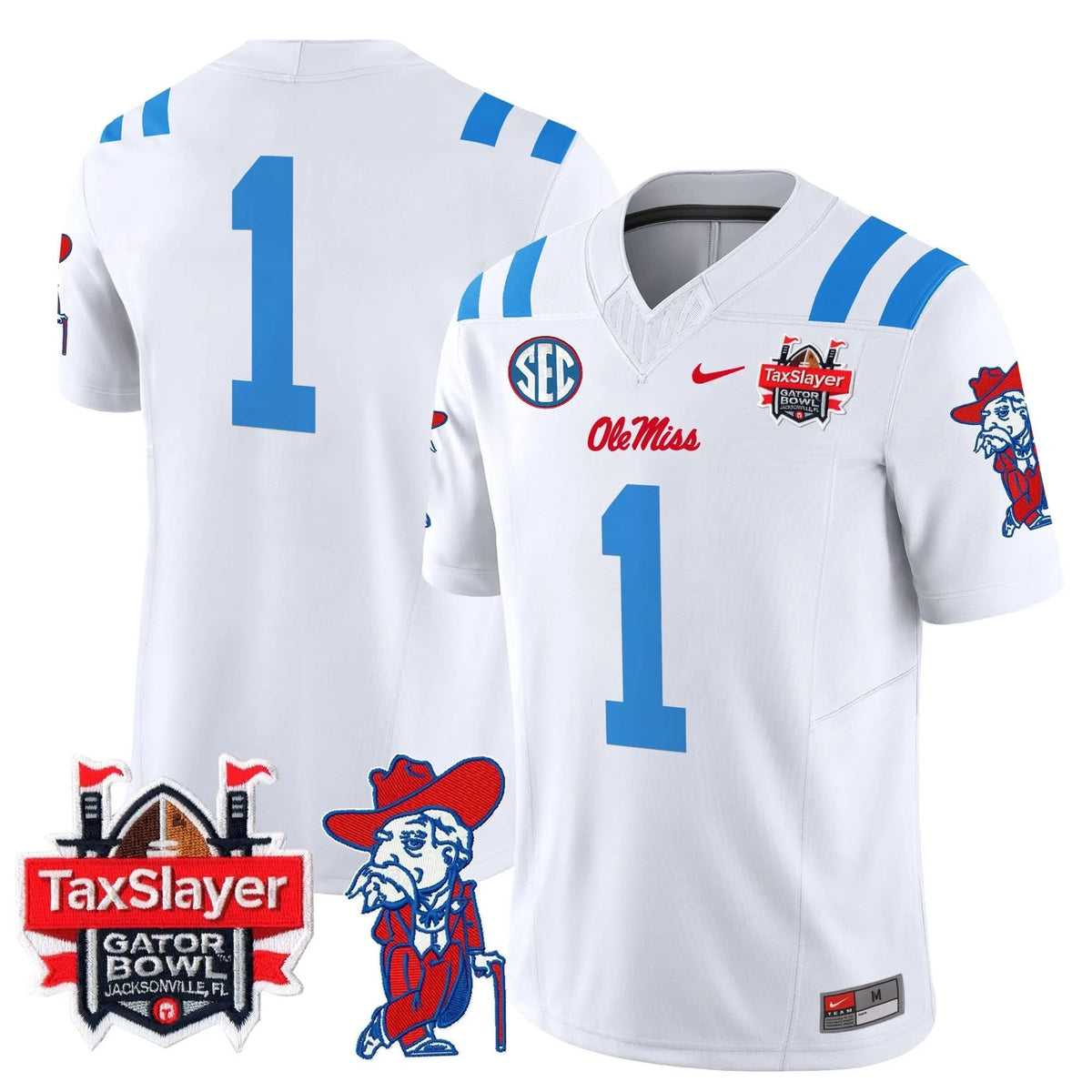 Personalized OMB 2026 Gator Bowl Patch Vapor Limited Jersey - 2026 White / #1 Team Stitched