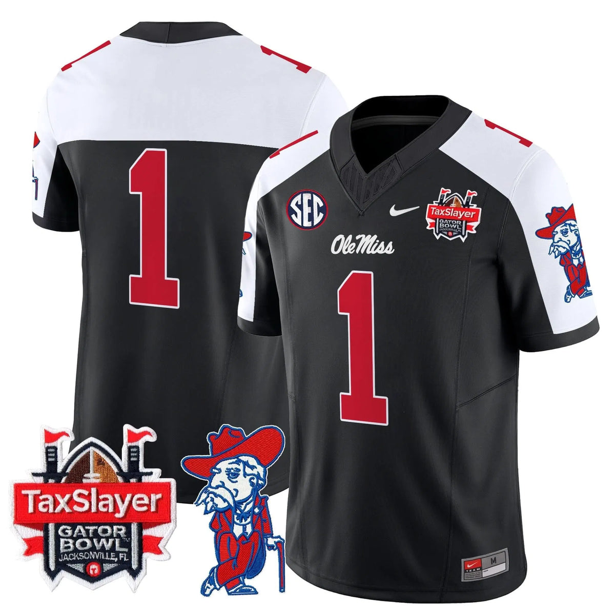 Personalized OMB 2026 Gator Bowl Patch Vapor Limited Jersey - Black Alternate / #1 Team Stitched