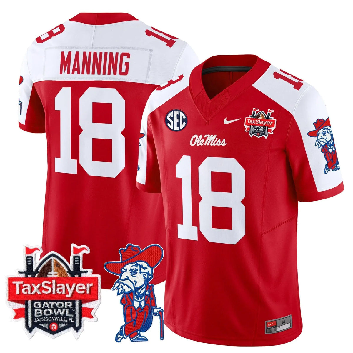 Personalized OMB 2026 Gator Bowl Patch Vapor Limited Jersey - Red Alternate / Archie Manning Stitched