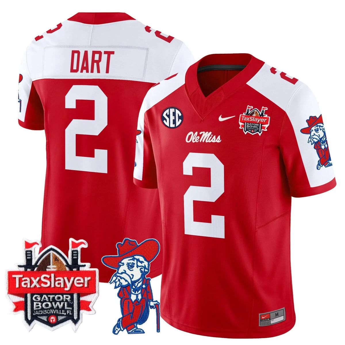 Personalized OMB 2026 Gator Bowl Patch Vapor Limited Jersey - Red Alternate / Jaxson Dart Stitched