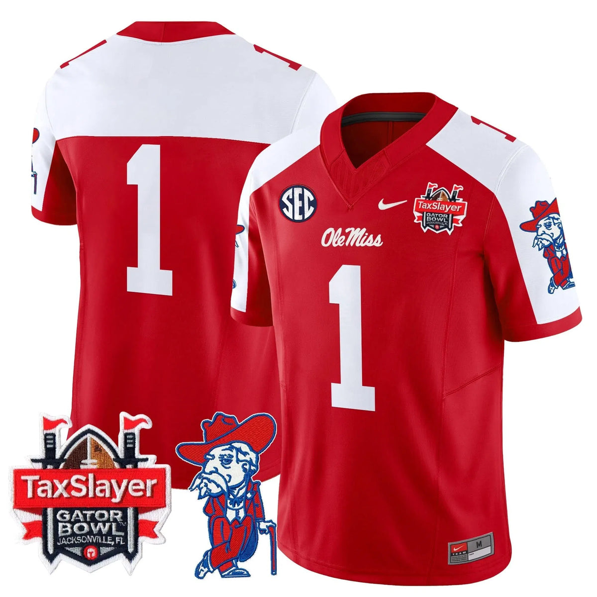 Personalized OMB 2026 Gator Bowl Patch Vapor Limited Jersey - Red Alternate / #1 Team Stitched