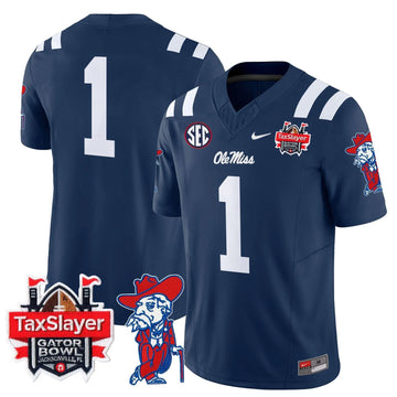 Personalized OMB 2026 Gator Bowl Patch Vapor Limited Jersey - Navy / #1 Team Stitched