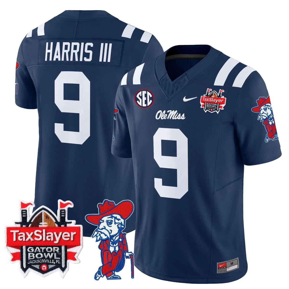 Personalized OMB 2026 Gator Bowl Patch Vapor Limited Jersey - Navy / Tre Harris Stitched