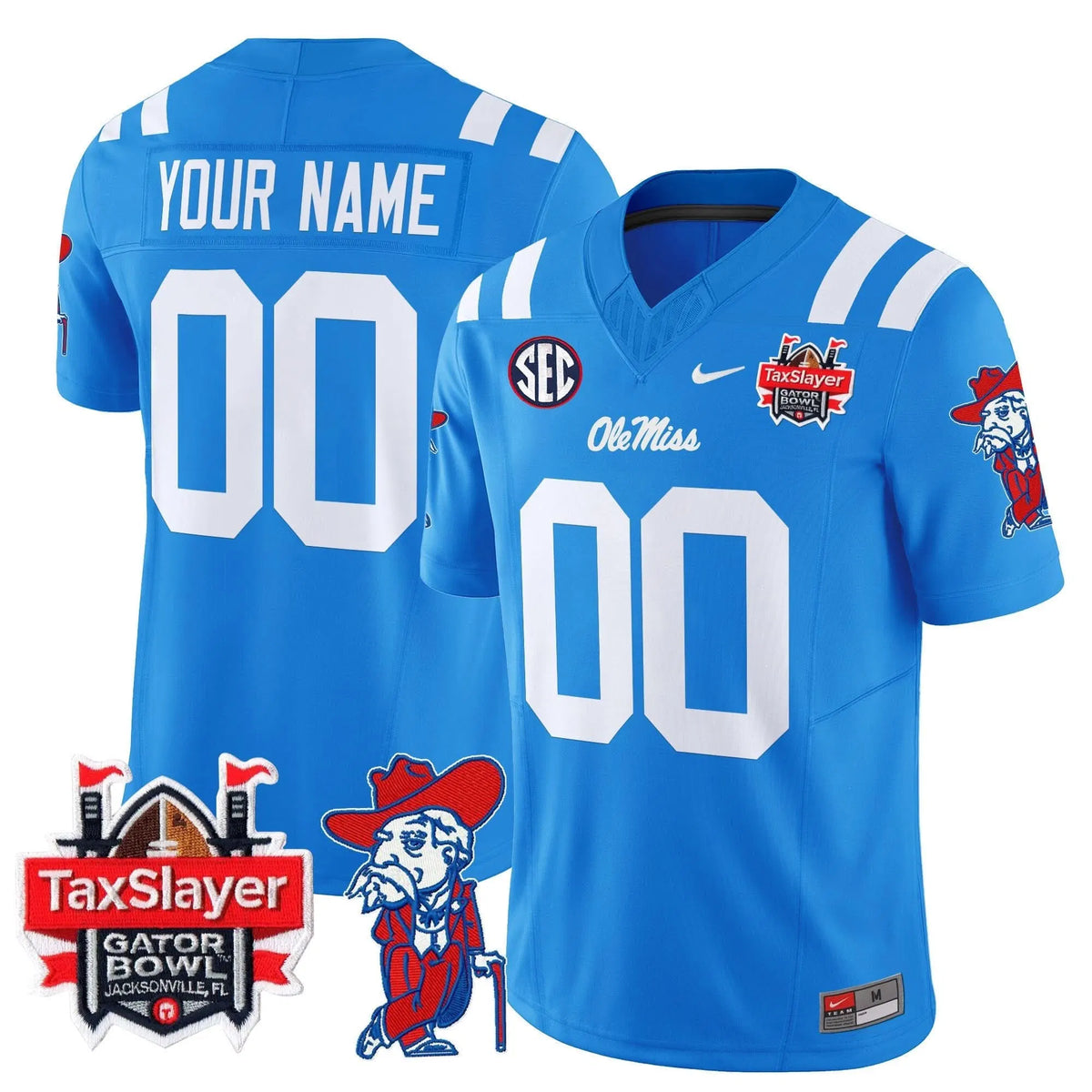 Personalized OMB 2026 Gator Bowl Patch Vapor Limited Custom Jersey - Powder Blue Stitched