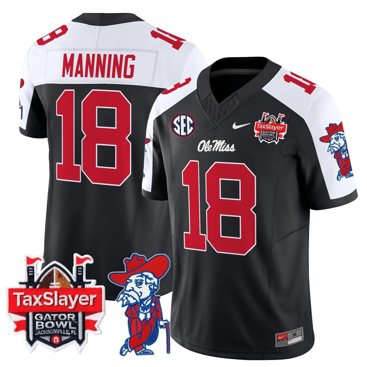 Personalized OMB 2026 Gator Bowl Patch Vapor Limited Jersey - Black Alternate / Archie Manning Stitched