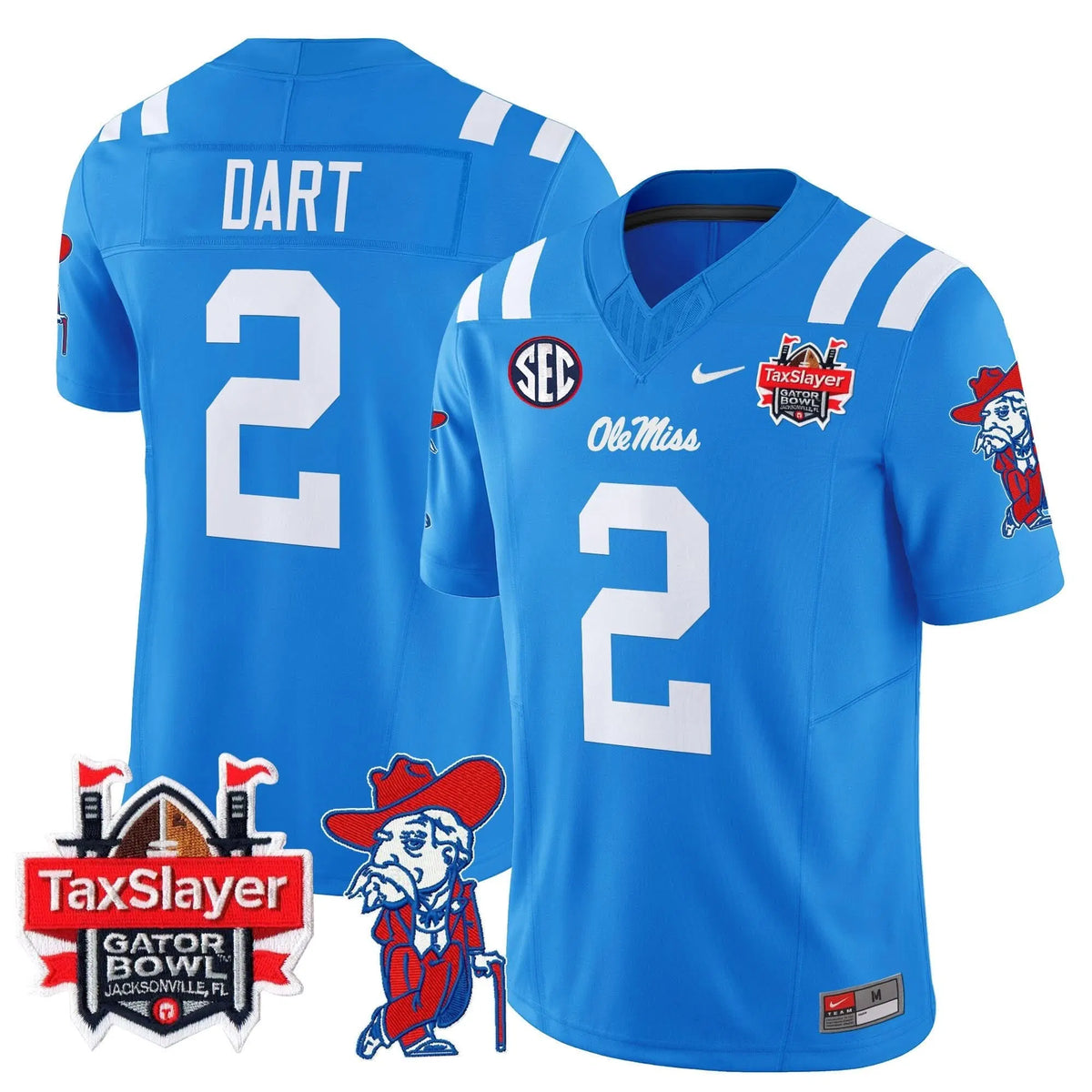 Personalized OMB 2026 Gator Bowl Patch Vapor Limited Jersey - Powder Blue / Jaxson Dart Stitched