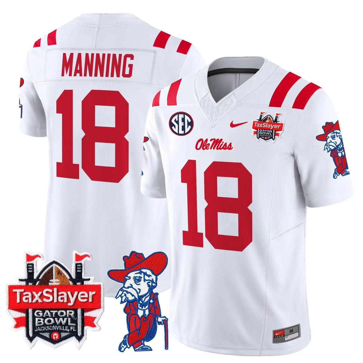 Personalized OMB 2026 Gator Bowl Patch Vapor Limited Jersey - White / Archie Manning Stitched