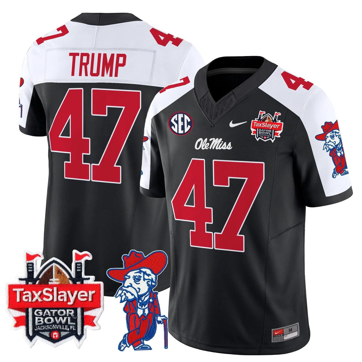 Personalized OMB 2026 Gator Bowl Patch Vapor Limited Jersey - Black Alternate / Trump Stitched