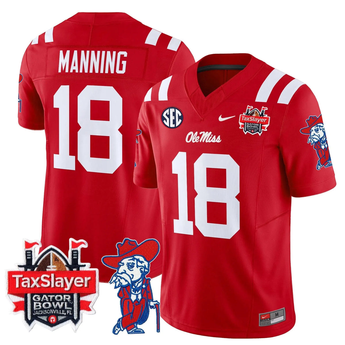 Personalized OMB 2026 Gator Bowl Patch Vapor Limited Jersey - Red / Archie Manning Stitched