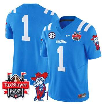 Personalized OMB 2026 Gator Bowl Patch Vapor Limited Jersey - Powder Blue / #1 Team Stitched