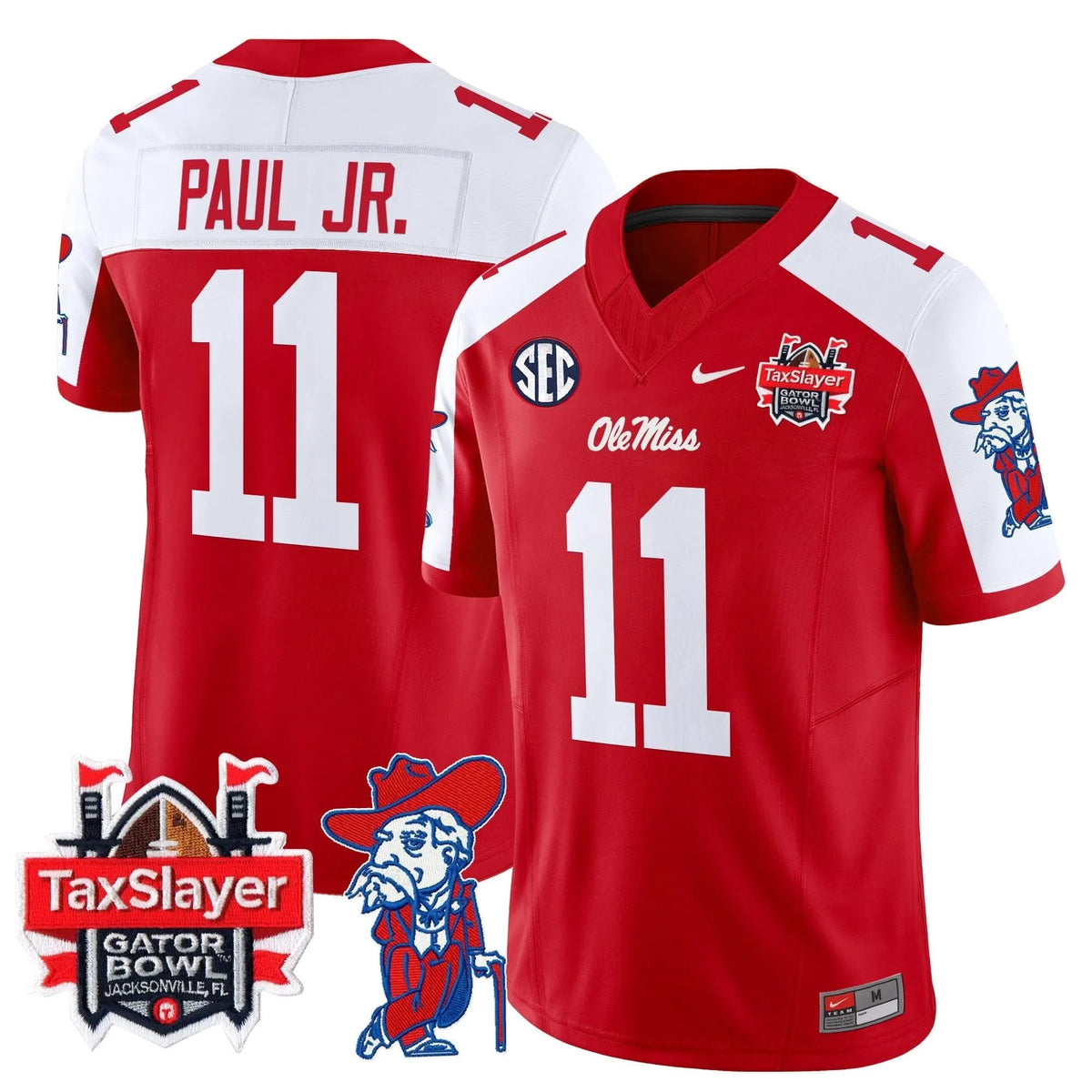 Personalized OMB 2026 Gator Bowl Patch Vapor Limited Jersey - Red Alternate / Chris Paul Jr. Stitched