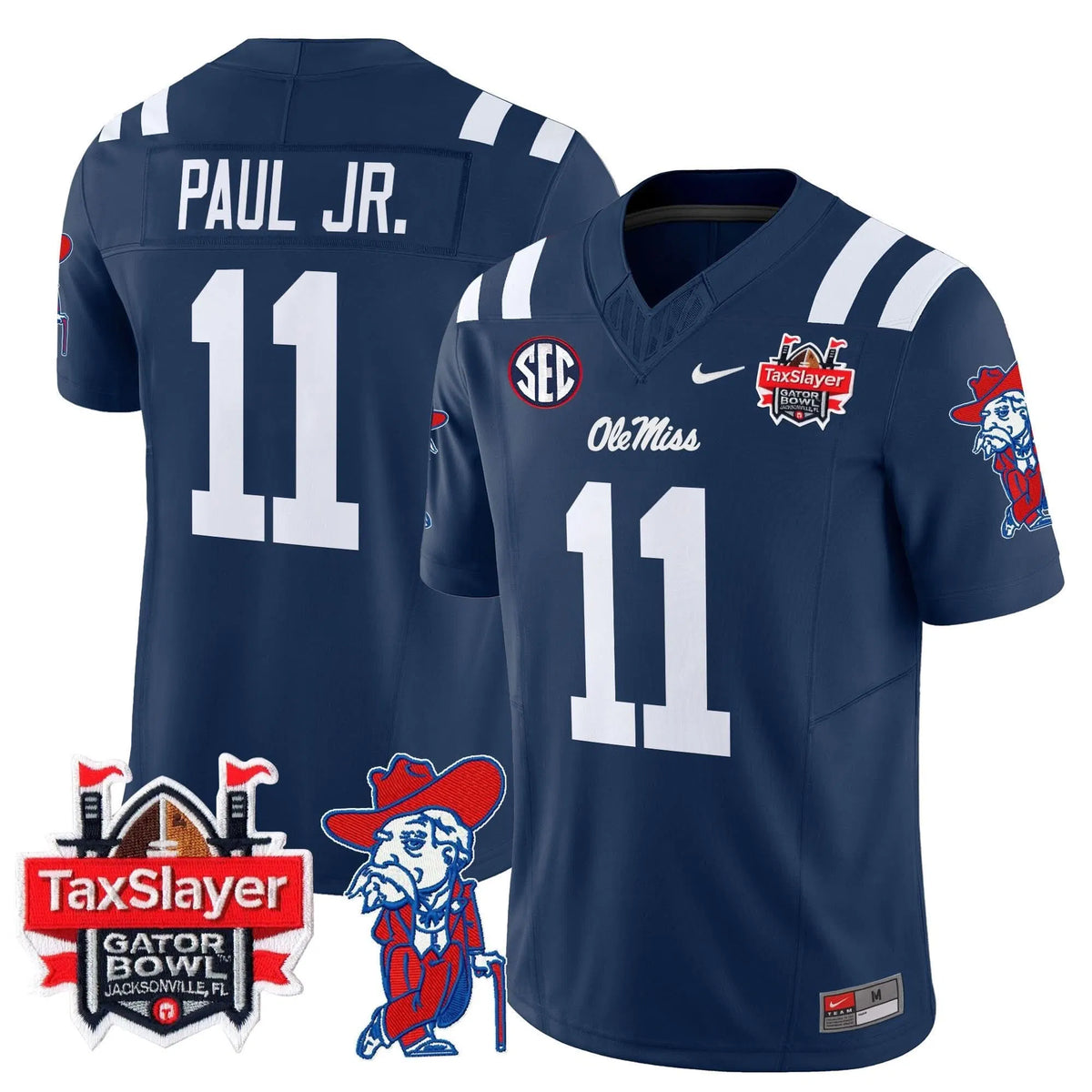 Personalized OMB 2026 Gator Bowl Patch Vapor Limited Jersey - Navy / Chris Paul Jr. Stitched