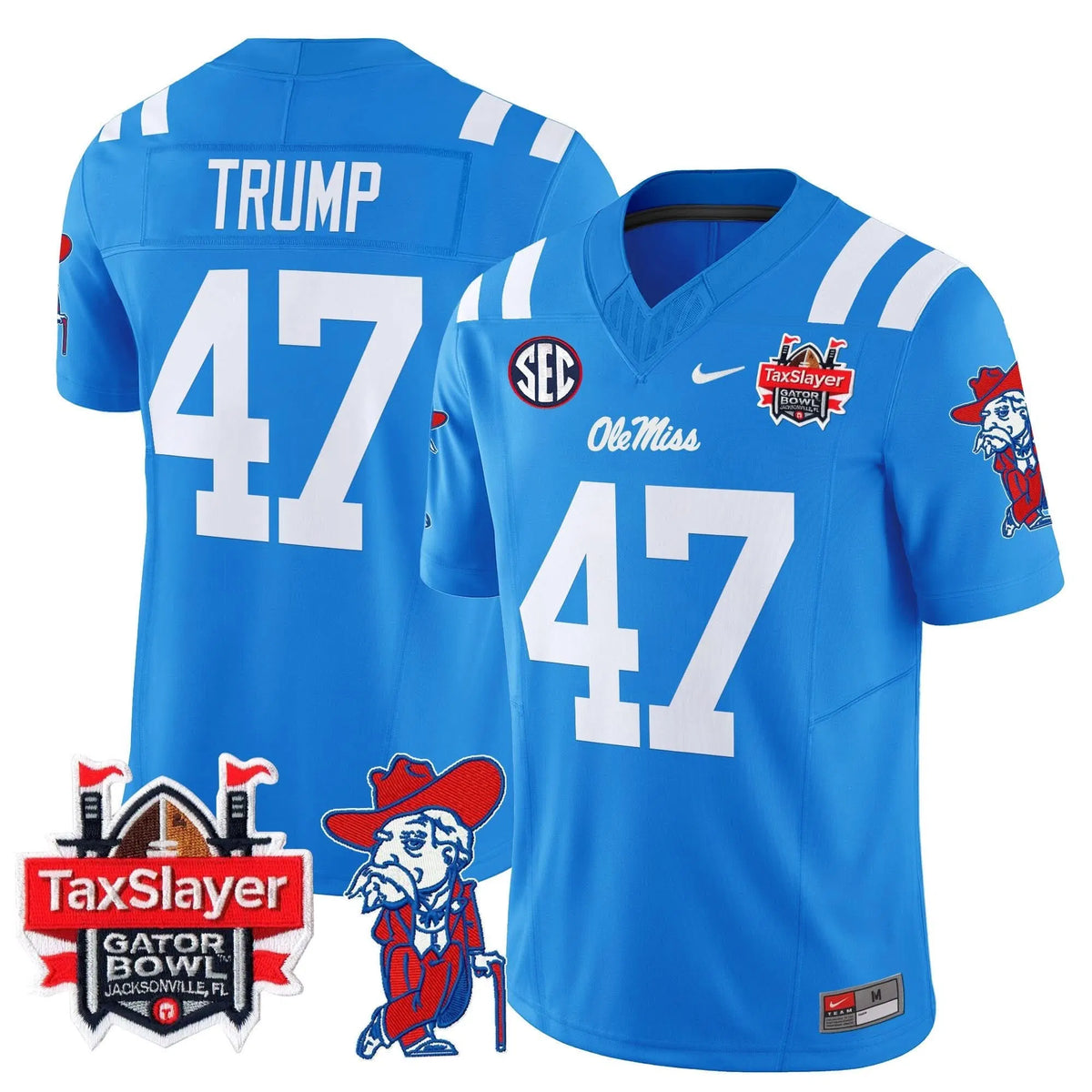 Personalized OMB 2026 Gator Bowl Patch Vapor Limited Jersey - Powder Blue / Trump Stitched