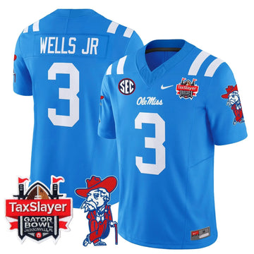 Personalized OMB 2026 Gator Bowl Patch Vapor Limited Jersey - Powder Blue / Antwane Wells Jr. Stitched