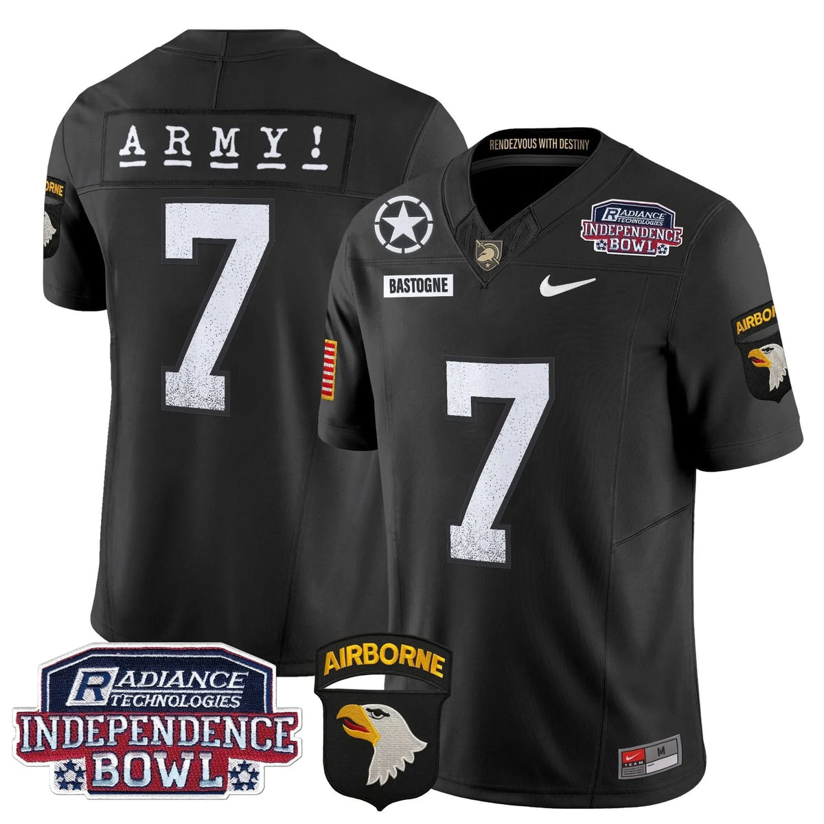 Personalized ABK Independence Bowl Patch 2026 Vapor Limited Jersey - Black / #7 Bastogne Stitched
