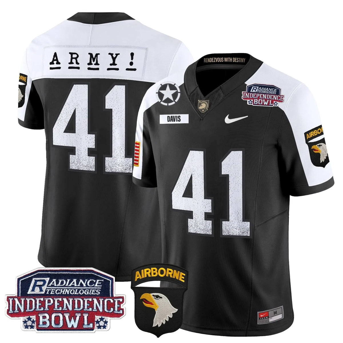 Personalized ABK Independence Bowl Patch 2026 Vapor Limited Jersey - Black Alternate / Glenn Davis Stitched