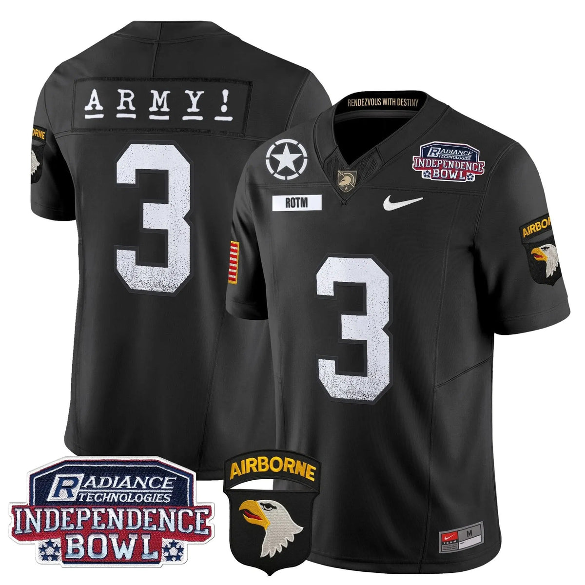 Personalized ABK Independence Bowl Patch 2026 Vapor Limited Jersey - Black / #3 ROTM Stitched