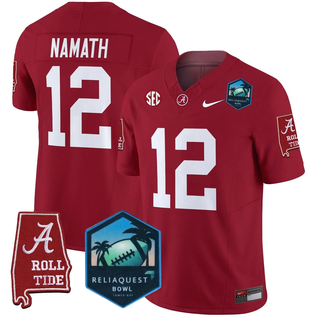 Personalized ACT 2026 ReliaQuest Bowl Patch Vapor Limited Jersey - Crimson / Joe Namath Stitched