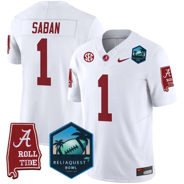 Personalized ACT 2026 ReliaQuest Bowl Patch Vapor Limited Jersey - White / Nick Saban Stitched
