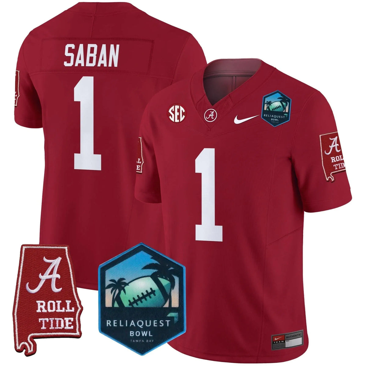 Personalized ACT 2026 ReliaQuest Bowl Patch Vapor Limited Jersey - Crimson / Nick Saban Stitched