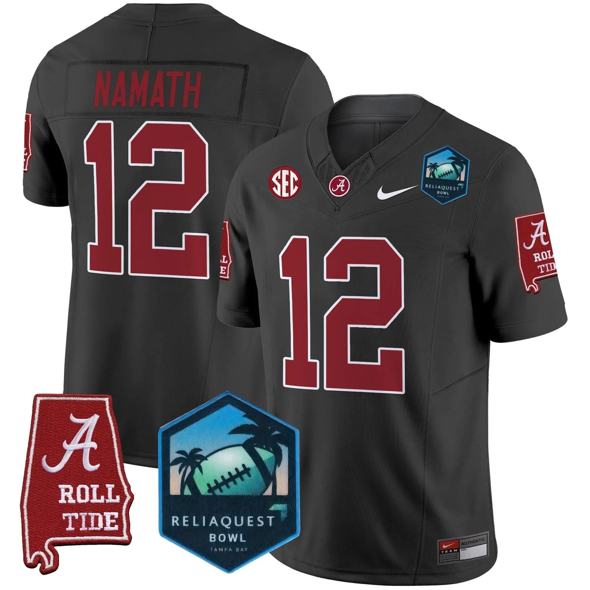 Personalized ACT 2026 ReliaQuest Bowl Patch Vapor Limited Jersey - Black / Joe Namath Stitched